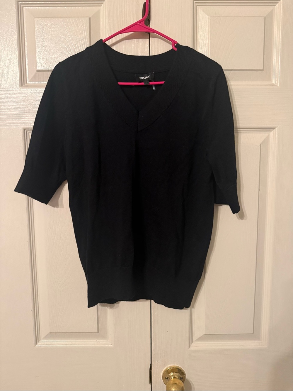 DKNY Black Short-Sleeve V-Neck Knit Polo